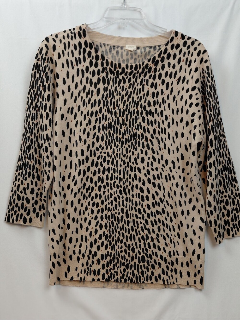 J Crew Leopard Print Merino Wool Sweater Size Large Three-quarter Sleeve